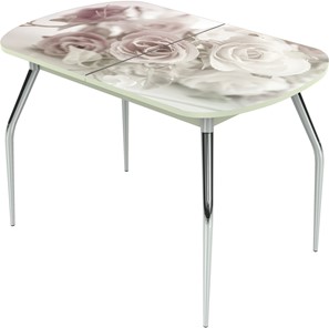 Кухонный стол раздвижной Ривьера исп.2 ноги метал. крашеные №24 Фотопечать (Цветы №41) в Костроме