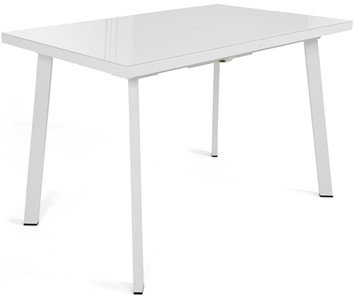Кухонный стол раздвижной Сальвадор-1G (ноги белые, стекло cristal/белый цемент) в Костроме - предосмотр