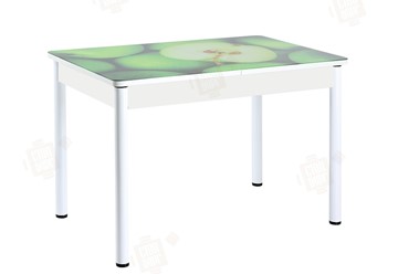 Обеденный раздвижной стол Айсберг-01 СТФ, белый/фотопечать зеленые яблоки/ноги крашеные в Костроме