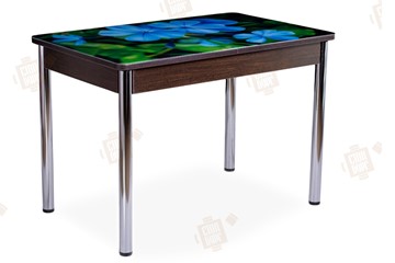 Кухонный стол раздвижной Айсберг-01 СТФ, венге/фотопечать фиалка/ноги хром прямые в Костроме