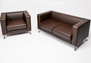 Комплект мебели Альбиони коричневый кожзам  диван 2Д + кресло в Костроме