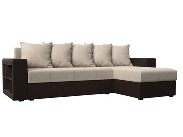 Угловой диван с оттоманкой Дубай Лайт, Бежевый/Коричневый (рогожка/экокожа) в Костроме