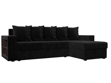 Угловой диван с оттоманкой Дубай Лайт, Черный (велюр) в Костроме