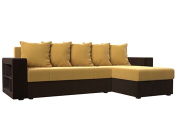 Угловой раскладной диван Дубай Лайт, Желтый/Коричневый (микровельвет) в Костроме