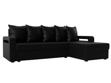 Угловой диван с оттоманкой Гермес Лайт, Черный (экокожа) в Костроме