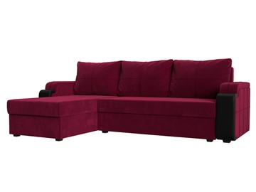 Угловой диван с оттоманкой Николь лайт, Бордовый/Черный (микровельвет/экокожа) в Костроме
