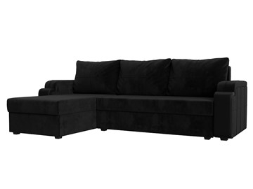 Угловой диван с оттоманкой Николь лайт, Черный/Черный (велюр/экокожа) в Костроме