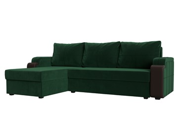 Угловой раскладной диван Николь лайт, Зеленый/Коричневый (велюр/экокожа) в Костроме