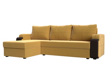 Угловой диван с оттоманкой Николь лайт, Желтый/Коричневый (микровельвет/экокожа) в Костроме
