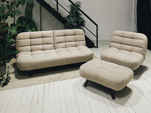 Комплект мебели Абри цвет бежевый диван + кресло +пуф пора металл в Костроме - изображение