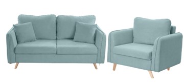 Комплект мебели Бертон голубой диван+ кресло в Костроме