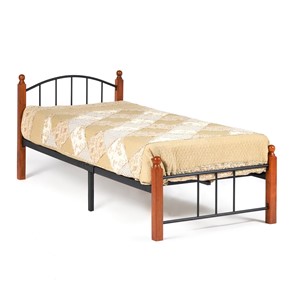 Спальная кровать AT-915 дерево гевея/металл, 90*200 см (Single bed), красный дуб/черный в Костроме
