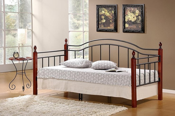 Кровать 1-спальная LANDLER дерево гевея/металл, 90*200 см (Day bed), красный дуб/черный в Костроме - изображение 4