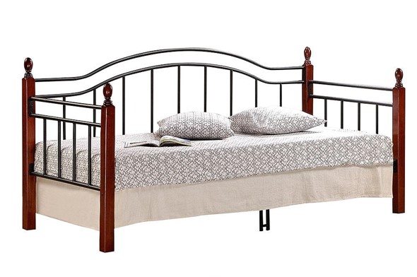 Кровать 1-спальная LANDLER дерево гевея/металл, 90*200 см (Day bed), красный дуб/черный в Костроме - изображение