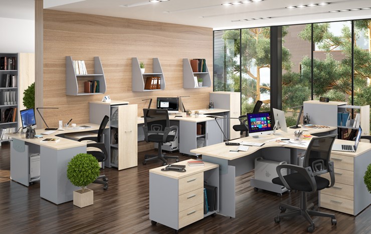 Офисная мебель OFFIX-NEW для 4 сотрудников с двумя шкафами в Костроме - изображение 1