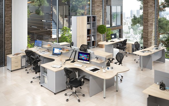 Офисная мебель OFFIX-NEW для 4 сотрудников с двумя шкафами в Костроме - изображение
