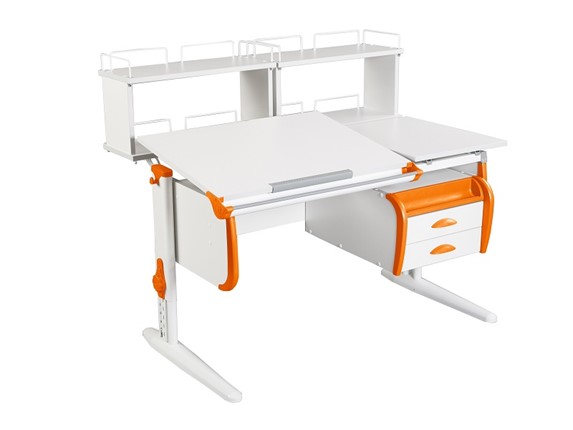 Растущий стол 1/75-40 (СУТ.25) + Polka_zz 1/600 (2 шт.) + Tumba 3  белый/белый/Оранжевый в Костроме - изображение