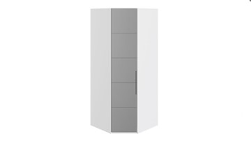 Распашной шкаф угловой Наоми с зеркальной левой дверью, цвет Белый глянец СМ-208.07.07 L в Костроме
