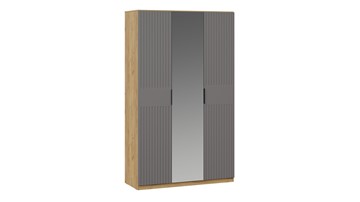 Шкаф для одежды 3-х дверный с зеркалом Хилтон (Дуб Крафт золотой/Графит матовый) в Костроме