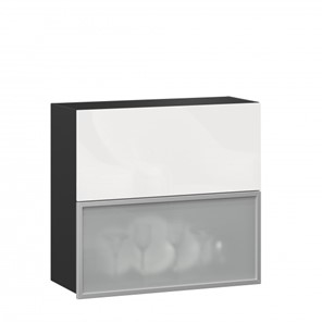 Шкаф настенный 800 горизонтальный, Шервуд, ЛД 281.981.000.088, со стеклом, черный/белый глянец в Костроме