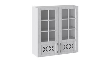 Кухонный навесной шкаф Прованс (Белый глянец/Санторини светлый) cо стеклом В_96-90_2ДРДс в Костроме