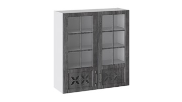 Настенный шкаф Прованс (Белый глянец/Санторини темный) cо стеклом В_96-90_2ДРДс в Костроме