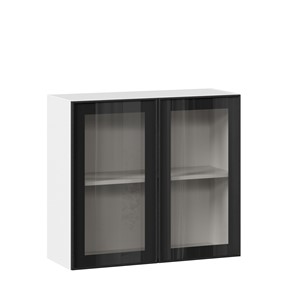 Кухонный навесной шкаф со стеклом 800 Индиго ЛД 298.360.000.023, Белый/Чёрный в Костроме