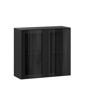 Навесной кухонный шкаф со стеклом 800 Индиго ЛД 298.360.000.149, Чёрный/Чёрный в Костроме