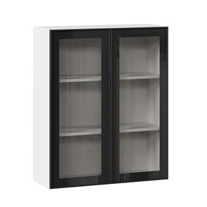 Кухонный навесной шкаф высокий со стеклом 800 Индиго ЛД 298.460.000.030, Белый/Чёрный в Костроме