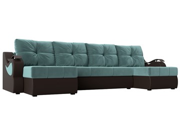 П-образный диван Меркурий П, Бирюзовый\Коричневый (Велюр\Экокожа) в Костроме