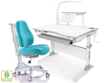 Растущая парта + стул Mealux EVO Evo-30 G (арт. Evo-30 G + Y-528 KBL)/(стол+полка+кресло+чехол+лампа)/белая столешница (дерево), цвет пластика серый в Костроме