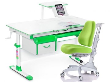 Комплект растущая парта + стул Mealux EVO Evo-40 Z (арт. Evo-40 Z + Y-528 KZ) / (стол+полка+кресло+чехол)/ белая столешница / цвет пластика зеленый в Костроме