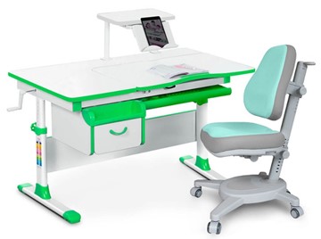 Комплект растущая парта + стул Mealux EVO Evo-40 Z (арт. Evo-40 Z + Y-110 TG) / (стол+полка+кресло) / белый, зеленый, серый в Костроме