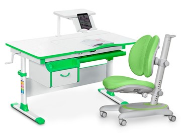 Комплект растущая парта + стул Mealux EVO Evo-40 Z (арт. Evo-40 Z + Y-115 KZ) / (стол+полка+кресло+чехол), белый, зеленый в Костроме