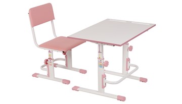 Растущий комплект мебели POLINI Kids Растущая парта-трансформер М1 и стул регулируемый L Белый-розовый в Костроме