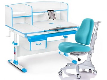 Комплект растущая парта + стул Mealux-EVO Evo-50 BL (арт. Evo-50 BL + Y-528 KBL) / (стол+полка+кресло) / белая столешница / цвет пластика голубой в Костроме