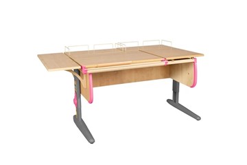 Детский стол-трансформер 1/75-40 (СУТ.25) + Polka_z 1/600 (2 шт.) + Polka_b 1/550 бежевый/серый/розовый в Костроме